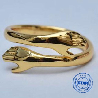 Elegante anillo de plata de ley 925 amor abrazo banda dedo tono anillos dos joyas Memorial 18k W6I1