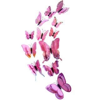 12 pegatinas de pared de mariposa 3D, color rosa, vívido, mariposa, decoración de pared, decoración de habitación infantil