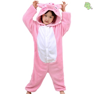 Kids Christmas Cosplay Animal Unisex Pajamas Children Flannel Pig 1-piece Pajamas