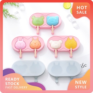 EDY-CJYP 1 Set 2 Cavity Ice Pop Mold Non-stick Safe Silicone Easy to Release Ice Cream Mould for Home