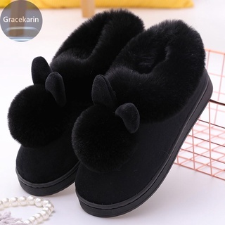 Las mujeres de los hombres Unisex de invierno de felpa conejo caliente suave zapatillas de interior antideslizante casa zapatillas de interior zapatos (2)