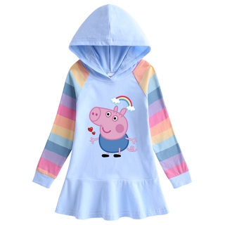 2021 nuevos vestidos de Peppa Pig arco iris para niña princesa algodón colorido vestido (1)