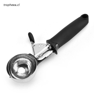 tro Stainless Steel Home Ice Cream Scoop with Non-Slip Rubber Ergonomic Handle Fruit Ball Spoon Handles Trigger Household Kitchen Practical Gadget