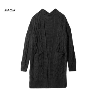 <MACmk> Suéter amigable con la piel Cardigan torcido de punto de Color sólido abrigo cálido prendas de abrigo