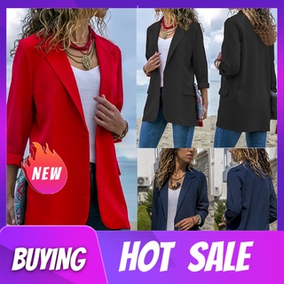 shoujianx moda mujeres color sólido solapa manga larga casual slim blazer abrigo traje chaqueta