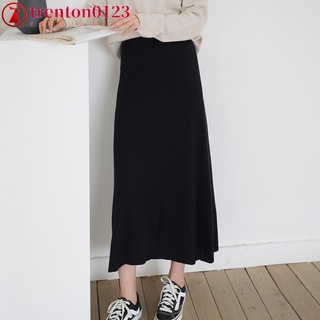 trenton0123 Women Retro Knitting Skirt High Waist A Line Medium Long Skirt for Autumn Winter