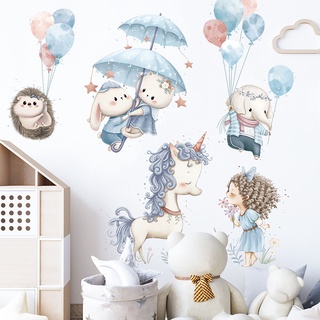 shijiag - adhesivo para pared de conejo, autoadhesivo, pvc, dibujos animados, animales, elefante, pegatina de pared para habitación de los niños