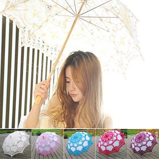 Sun encaje paraguas sombrilla bordado moda mango de madera para boda novia mujeres