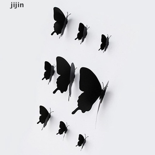 jijin 12 unids/set 3d negro pteris mariposa pegatinas de pared mariposas imán pegatinas.