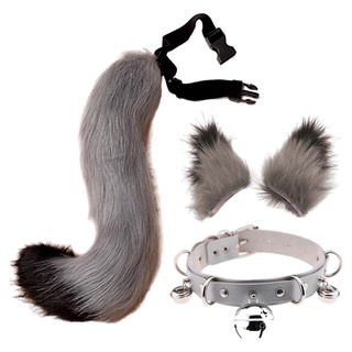 Plush Fur Cat Ears Hair Clip Long Tail Set Lolita Fancy Dress Cosplay Kits