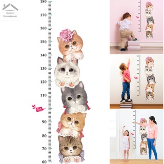 Pegatinas de pared de PVC con lindo patrón de gato, regla de medida de altura para niños, decoración del hogar