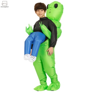 alien verde llevando disfraz humano inflable divertido golpe traje cosplay para fiesta