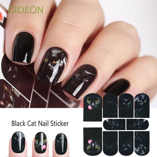 GIDEON 1 Sheet Black Cat Design Nail Decor Halloween Nail Art Stickers Decals Nail Polish Patch DIY Manicure Animal Adhesive Water Transfer