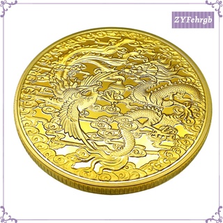 Dragon Phoenix Commemorative Coin Lucky Divination Souvenir Arts Golden