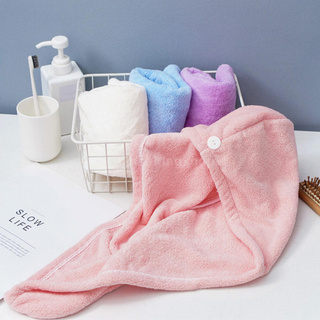 [Fiki & HOT] toalla de baño de microfibra envoltura de secado rápido toalla sombrero suave absorbente de agua toalla de pelo envoltura gorro de ducha con botón para las mujeres señora niña pelo largo mojado (5)