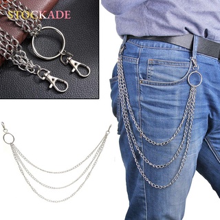 STOCKADE Fashion Pants KeyChain Big Ring Hip Hop Jewelry Wallet Chain Belt Three Strands Punk Rock Metal Key Chains Clip Biker Link