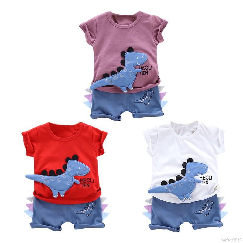 Perfect Summer Baby Boys manga corta dinosaurio impresión camiseta+pantalones cortos (4)