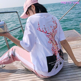 【Ready Stock】 2 Pcs/set Women Casual Suit Printing Sports T-shirt + Straight Trousers (7)