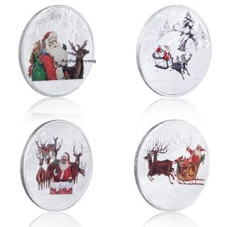 [Duq] Christmas Commemorative Coins Santa Claus Elk Medal Xmas Collectible