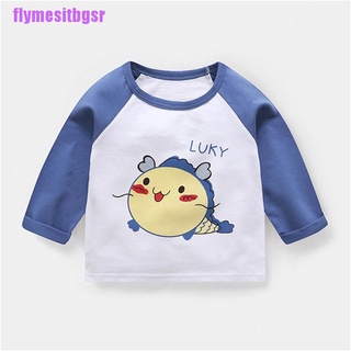 [flymesitbgsr]Baby girl boy long sleeve cartoon printed T-shirt children's cotton top (2)