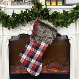 Christmas Stocking Large Xmas Stocking, Non-woven Fabric Wool Plush Faux Fur Cuff for Christmas Decoration and Family Ho