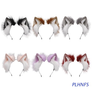 plhnfs cosplay peludo animal orejas de gato aro de pelo lolita disfraz cosplay largo piel tocado para halloween fiesta decoración