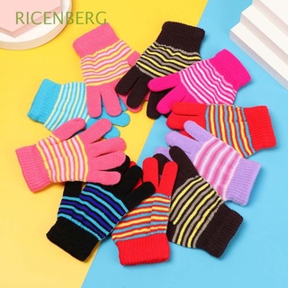 RICENBERG Boys Baby Mittens Kids Printed Stripe Finger Gloves Windproof Winter Children Comfortable Soft Girls Thickened