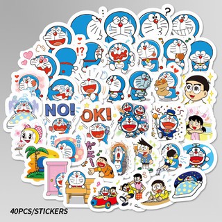 40 unids/Pack de dibujos animados Doraemon pegatinas para monopatín guitarra maleta Scrapbooking lindo impermeable pegatina