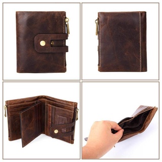 SKELETON Men RFID Blocking Wallet Vintage Leather Short Purse Bifold with Coin Change Pocket Large Capacity (6)