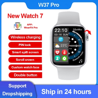 IWO 14 W37 Pro Smart Watch Hombres 2021 Pantalla Completa Botón De Giro Bluetooth Llamada Personalizada Dial Monitor De Sueño Mujeres Smartwatch Pk DT100 HW16