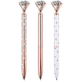 3 piezas de bolígrafo de diamante de cristal grande, bolígrafo de metal, suministros de oficina, incluye 3 recambios para bolígrafos (1)
