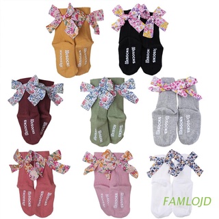 famlojd bebé niñas algodón crew calcetines floral bowknot acanalado medias antideslizantes