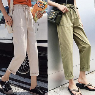Estilo coreano elástico de cintura alta sólido Casual bolsillos Cargo pantalones