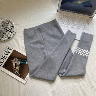 [Fast delivery] korean high waist outer wearing leggings checkerboard vertical bar thread shows thin leggings