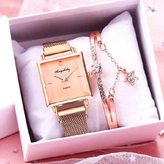 [reloj+pulsera]pulsera cuadrada con hebilla magnética de lujo para mujer jam tangan wanita