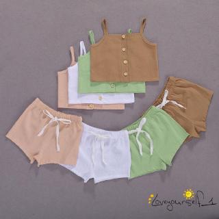 Loveyourself1 -Baby Girl Simple Color sólido cintura elástica única decoración de pecho ropa de verano