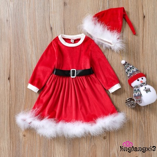Anana-Vestido de manga larga para niños de estilo caliente para bebé niña de navidad+sombrero/decoración de cinturón/ropa mullida