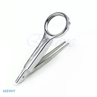 Kee Stainless Steel Tweezer with Magnifier Magnifying Glass For Hobby First Aid Kit