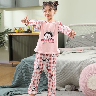 Pijama vestido Baju Tidur Budak Kawaii Pijamas de manga larga de dibujos animados impreso O-cuello dormir desgaste ligero Unisex para niñas y Big Boy Pijamas de poliéster