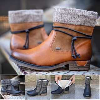 Invierno de las mujeres básico botas de tobillo mujer dedo del pie redondo cremallera plataforma caliente encaje hasta botas de felpa (1)