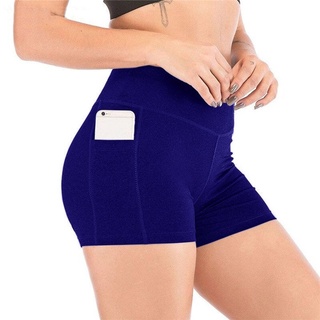 moda de verano color sólido para mujer de cintura alta yoga secado rápido elástico corto talla grande (3)