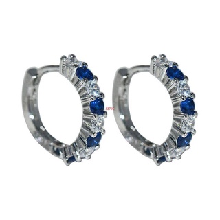 Seng Gem Stone - pendientes de aro de plata esterlina 925, zafiro azul y diamantes de imitación blancos para mujer (1)