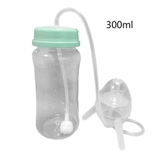 día 300 ml biberón autoalimentante con tubo de paja largo mangos de imitación leche destete botella anti-cólico sistema de alimentación de enfermería (2)