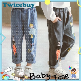 twicebuy.cl niña jeans impresión de dibujos animados transpirable cintura elástica bebé niña casual pantalones para el hogar