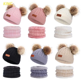 KING Kids gorro de invierno Infinity bufanda conjunto lindo Pompom gorra cuello calentador (1)