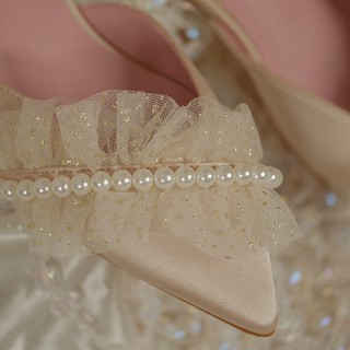 Las mujeres barco puntiagudo tacón bajo perla zapatos de trabajo plano Ballet deslizamiento solo zapatos de boda y banquete zapatos de compra (3)