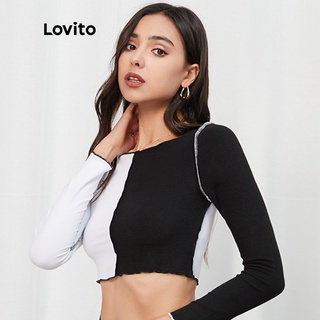 Lovito Casual Colorblock Cropped Top T-Shirt L07084 (Negro) (1)
