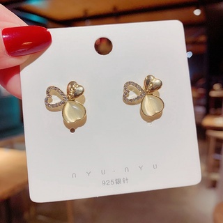 S925 silver needle opal earrings female Korean temperament personality new earrings simple and compact geometric love earrings (1)