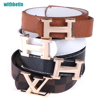 [Withbetin] cinturones de diseñador de marca H para niños Casual de cuero H hebilla correa para Jeans azul (9)