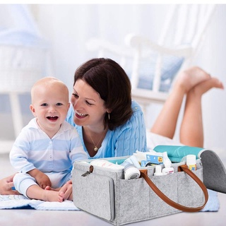 organizador de pañales para bebé, cesta de almacenamiento con tapa de cremallera y mango de cuero, bolsa de cambio de bebé (7)